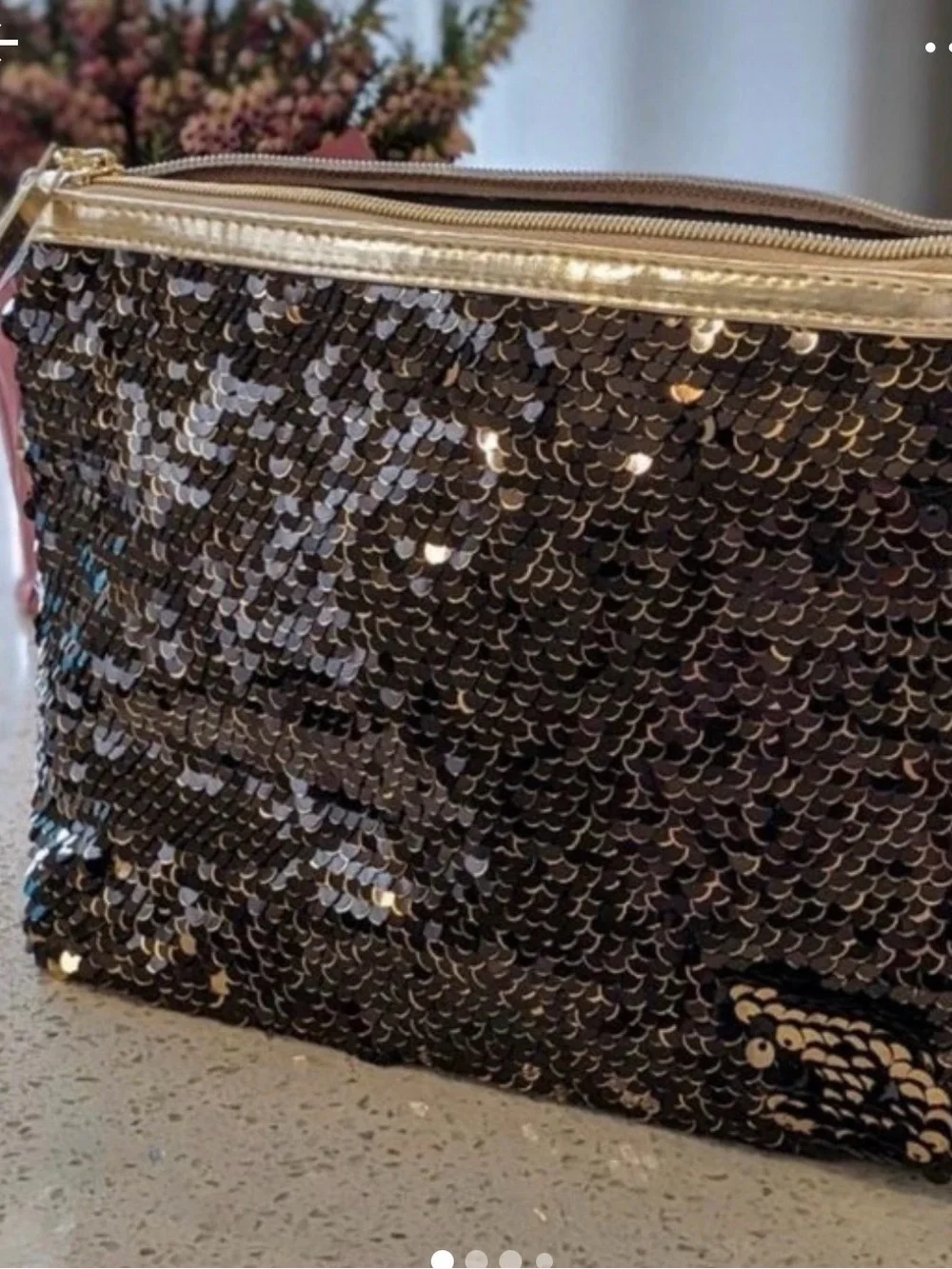 Sequin Accent Women's Clutch — Black with Gold Interior